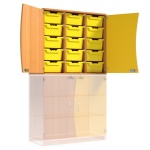 Wellentüren-Aufsatzschrank, 91 cm hoch, 105x50 cm (B/T), Tür rechts gelb, 